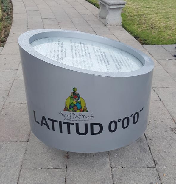 Latitude 0 at the line of the equator in Ecuador. 
