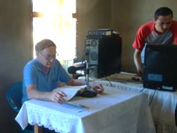 Wil during live radio program on Evangelism in Depth on Radio Genesis, San Juan de Rio Coca, Nicaragua.